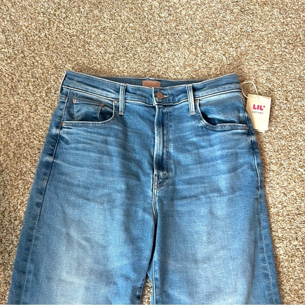 NWT MOTHER Lil’ Zip Rambler Petites Flood High Rise Cropped Straight Jeans 32P - Picture 7 of 16
